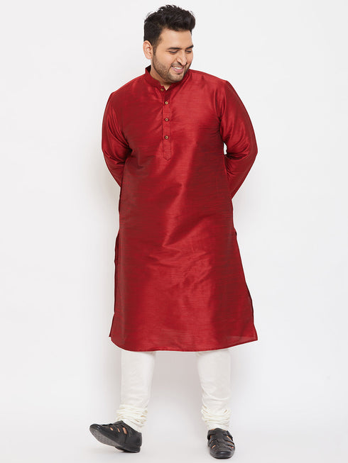 Vastramay Men's Plus Size Maroon Silk Blend Kurta Pyjama Set